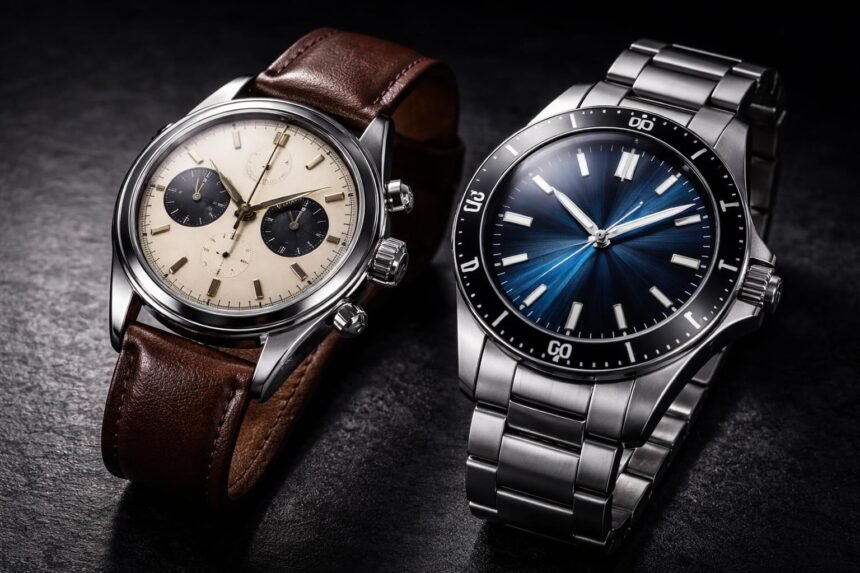 - Két japán karóra, Seiko és Citizen, összehasonlító páros képen bemutatva