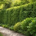 - Sűrű örökzöld sövény rejti a kertet és tompítja a zajt.